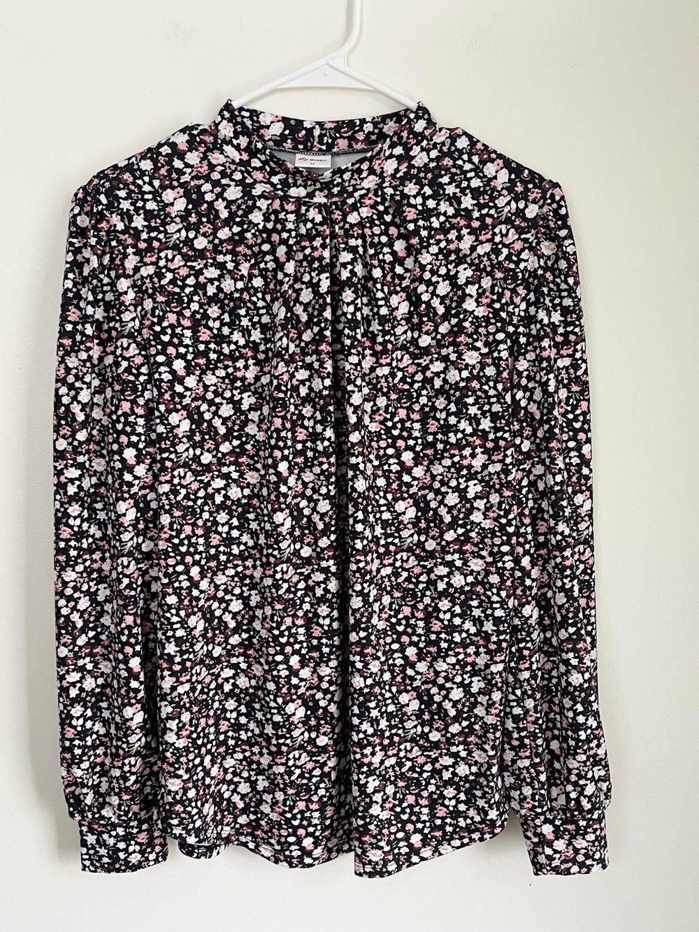 Women's Black Floral Blouse with Pink & White Print
